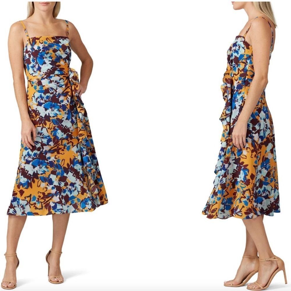 PRABAL GURUNG | Yellow Floral Ruffle Midi Length Dress Women’s Size 4